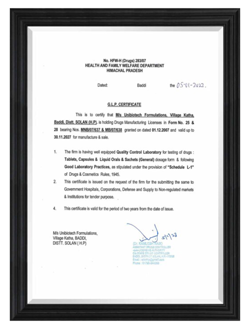 GLP Certificate Document