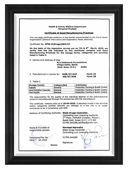 WHO Certificate Document